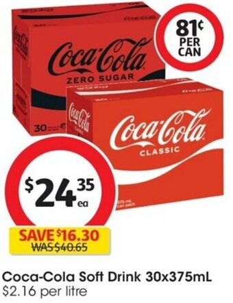 Coles Coca-Cola Soft Drink 30x375mL offer