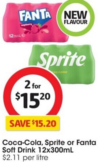 Coles Coca-Cola, Sprite or Fanta Soft Drink 12x300mL offer