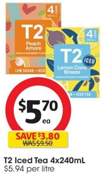 Coles T2 Iced Tea 4x240mL offer