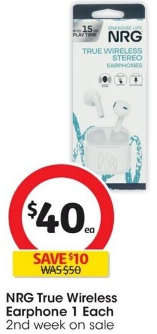 NRG True Wireless Earphone 1 Each