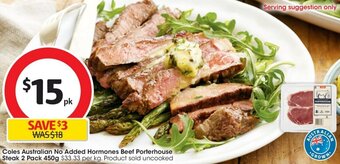 Coles Australian No Added Hormones Beef Porterhouse Steak 2 Pack 450g