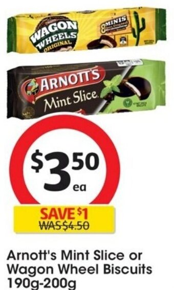 Coles Arnott's Mint Slice or Wagon Wheel Biscuits 190g-200g offer