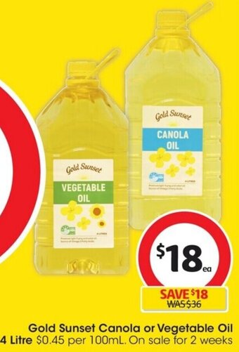 Coles Gold Sunset Canola or Vegetable Oil 4 Litre offer