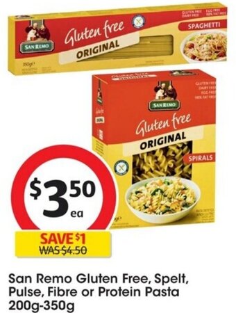 Coles San Remo Gluten Free, Spelt, Pulse, Fibre or Protein Pasta 200g-350g offer
