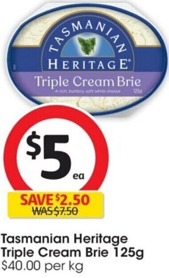 Coles Tasmanian Heritage Triple Cream Brie 125g offer