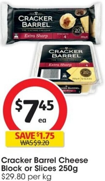 Coles Cracker Barrel Cheese Block or Slices 250g offer