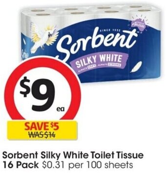 Coles Sorbent Silky White Toilet Tissue 16 Pack offer