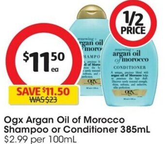 Coles Ogx Argan Oil of Morocco Shampoo or Conditioner 385mL offer