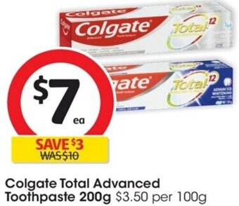 Coles Colgate Total Advanced Toothpaste 200g offer