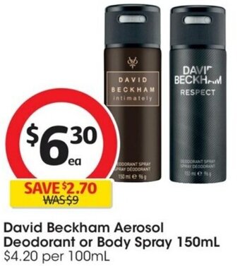 David Beckham Aerosol Deodorant or Body Spray 150mL