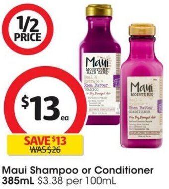 Coles Maui Shampoo or Conditioner 385mL offer