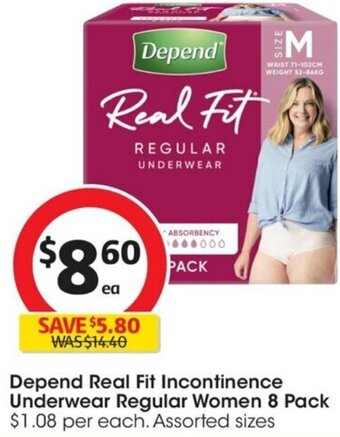 Depend Real Fit Incontinence Underwear Regular Women 8 Pack