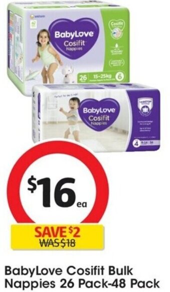 Coles BabyLove Cosifit Bulk Nappies 26 Pack-48 Pack offer