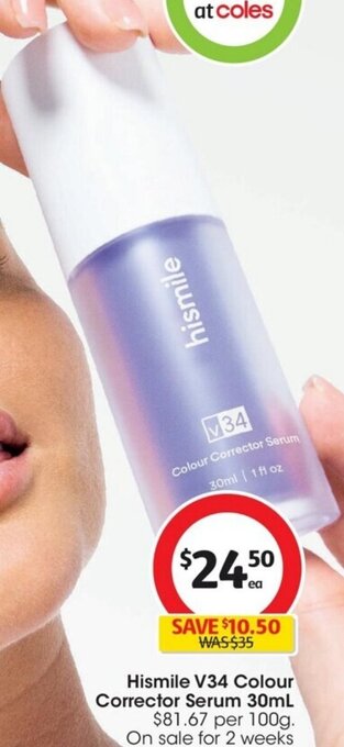Coles Hismile V34 Colour Corrector Serum 30mL offer