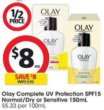 Coles Olay Complete UV Protection SPF15 Normal/Dry or Sensitive 150mL offer