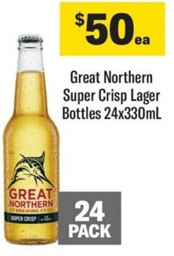 Coles Great Northern Super Crisp Lager Bottles 24x330mL offer