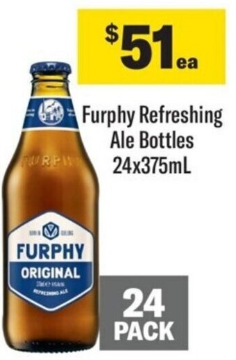 Coles Furphy Refreshing Ale Bottles 24x375mL offer