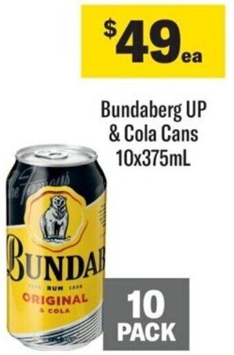Coles Bundaberg UP & Cola Cans 10x375mL offer