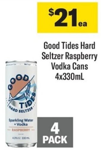 Good Tides Hard Seltzer Raspberry Vodka Cans 4x330mL