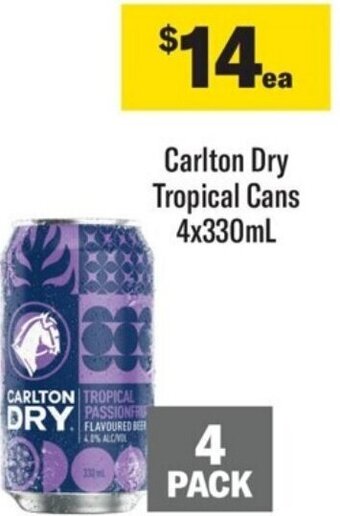 Coles Carlton Dry Tropical Cans 4x330mL offer