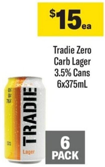 Coles Tradie Zero Carb Lager 3.5% Cans 6x375mL offer