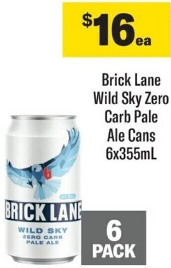 Coles Brick Lane Wild Sky Zero Carb Pale Ale Cans 6x355mL offer