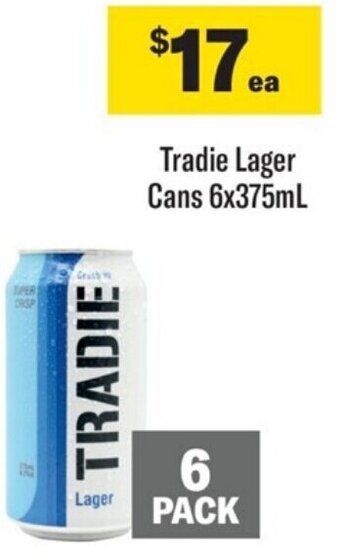 Coles Tradie Lager Cans 6x375mL offer