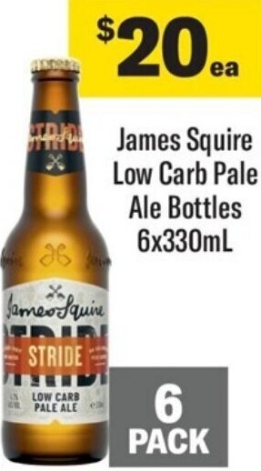 Coles James Squire Low Carb Pale Ale Bottles 6x330mL offer