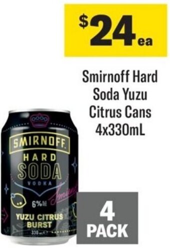 Coles Smirnoff Hard Soda Yuzu Citrus Cans 4x330mL offer