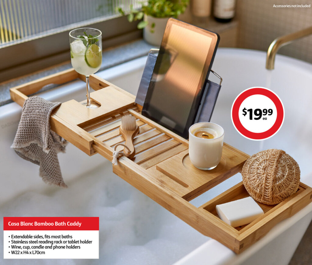 Casa Blanc Bamboo Bath Caddy offer at Coles
