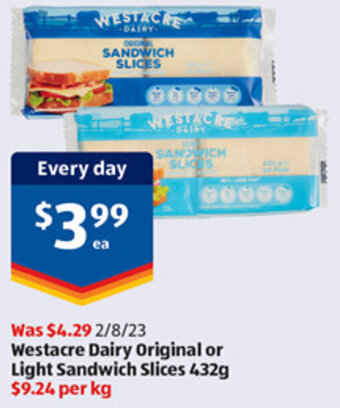 ALDI Westacre Dairy Original or Light Sandwich Slices 432g offer
