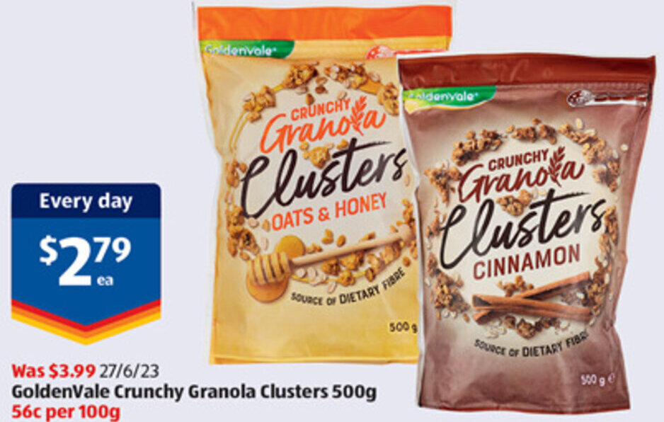 GoldenVale Crunchy Granola Clusters 500g offer at ALDI