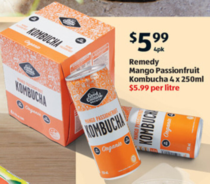 Remedy Mango Passionfruit Kombucha 4 x 250ml offer at ALDI