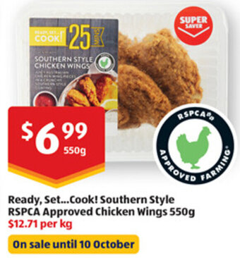ALDI Ready, Set...Cook! Southern Style RSPCA Approved Chicken Wings 550g offer