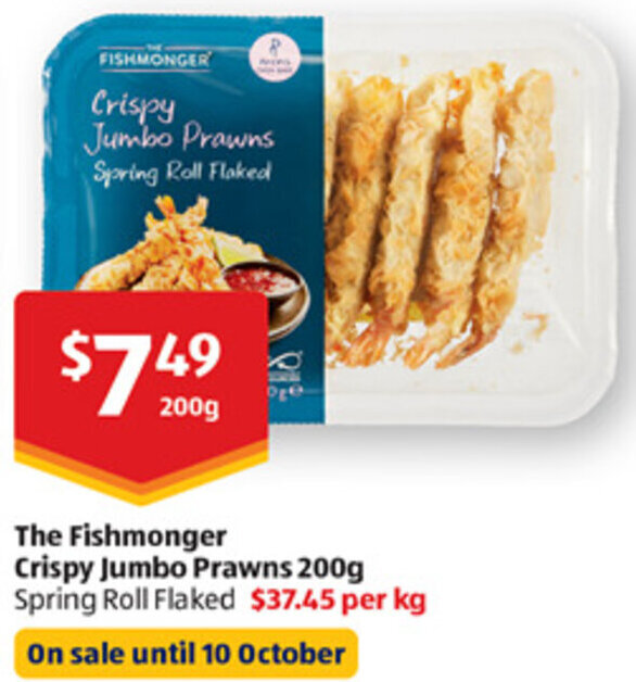 The Fishmonger Crispy Jumbo Prawns 200g offer at ALDI
