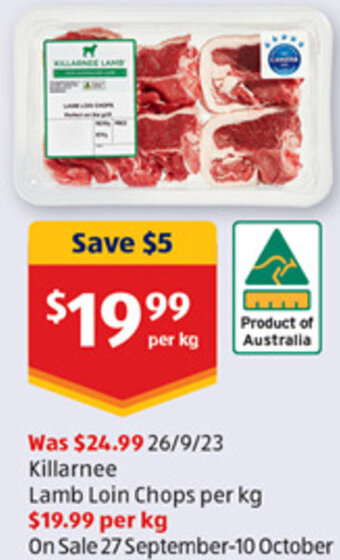 ALDI Killarnee Lamb Loin Chops per kg offer