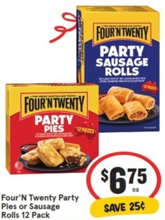 IGA Four'N Twenty Party Pies or Sausage Rolls 12 Pack offer