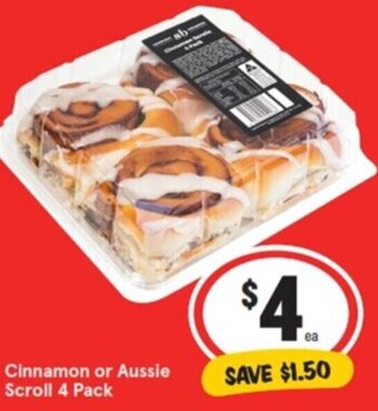IGA Cinnamon or Aussie Scroll 4 Pack offer