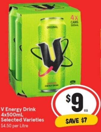 IGA V Energy Drink 4x500mL Selected Varieties offer