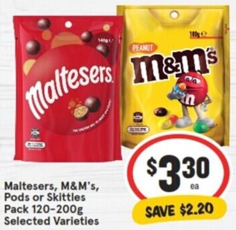 IGA Maltesers, M&M's, Pods or Skittles Pack 120-200g Selected Varieties offer
