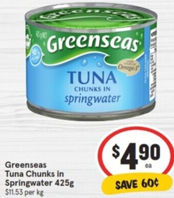 IGA Greenseas Tuna Chunks in Springwater 425g offer