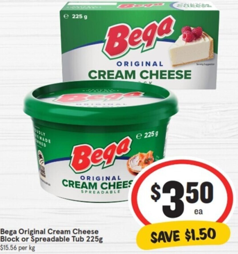 Bega Original Cream Cheese Block or Spreadable Tub 225g offer at IGA