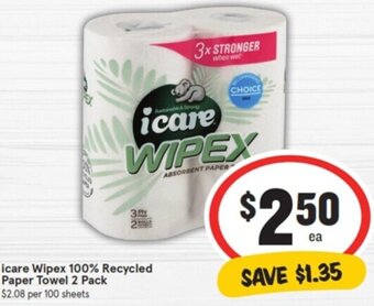 IGA icare Wipex 100% Recycled Paper Towel 2 Pack offer