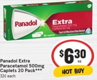 IGA Panadol Extra Paracetamol 500mg Caplets 20 Pack offer