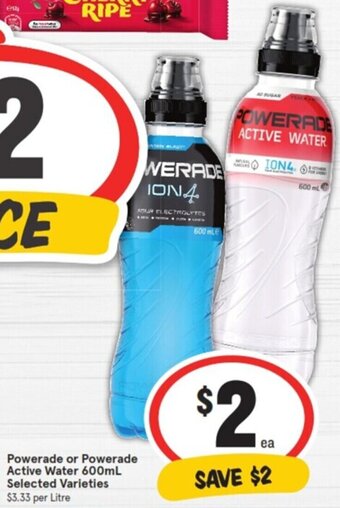IGA Powerade or Powerade Active Water 600mL offer