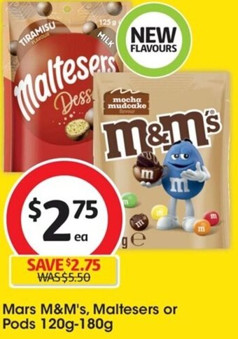 Coles Mars M&M's, Maltesers or Pods 120g-180g offer