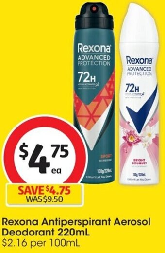 Coles Rexona Antiperspirant Aerosol Deodorant 220mL offer