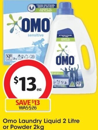 Coles Omo Laundry Liquid 2 Litre or Powder 2kg offer