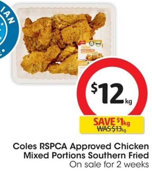 Coles RSPCA Approved Chicken Mixed Portions Southern Fried offer at Coles