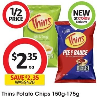 Coles Thins Potato Chips 150g-175g offer